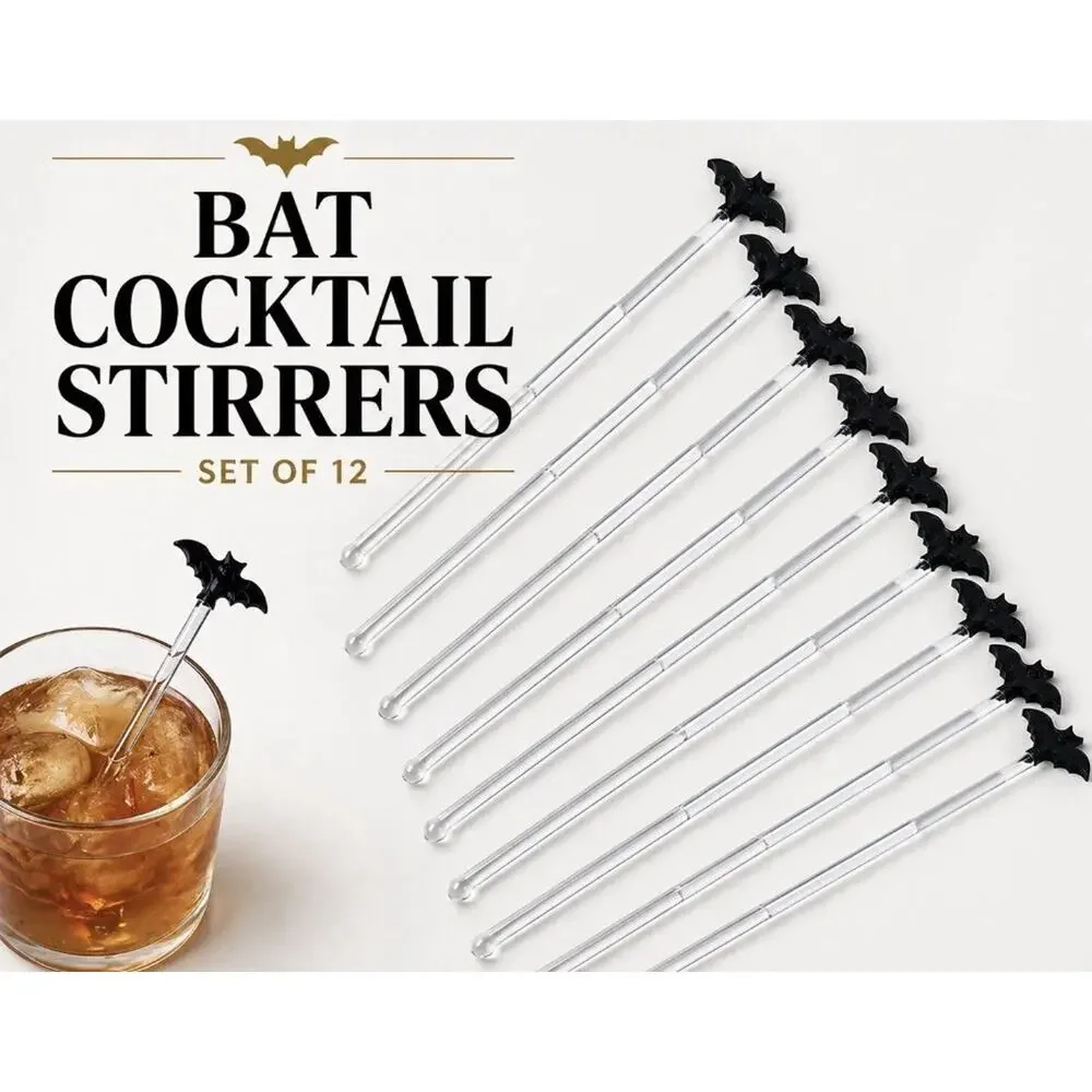 12 Pcs Halloween Sticks Bat Stirrers 8” NEW